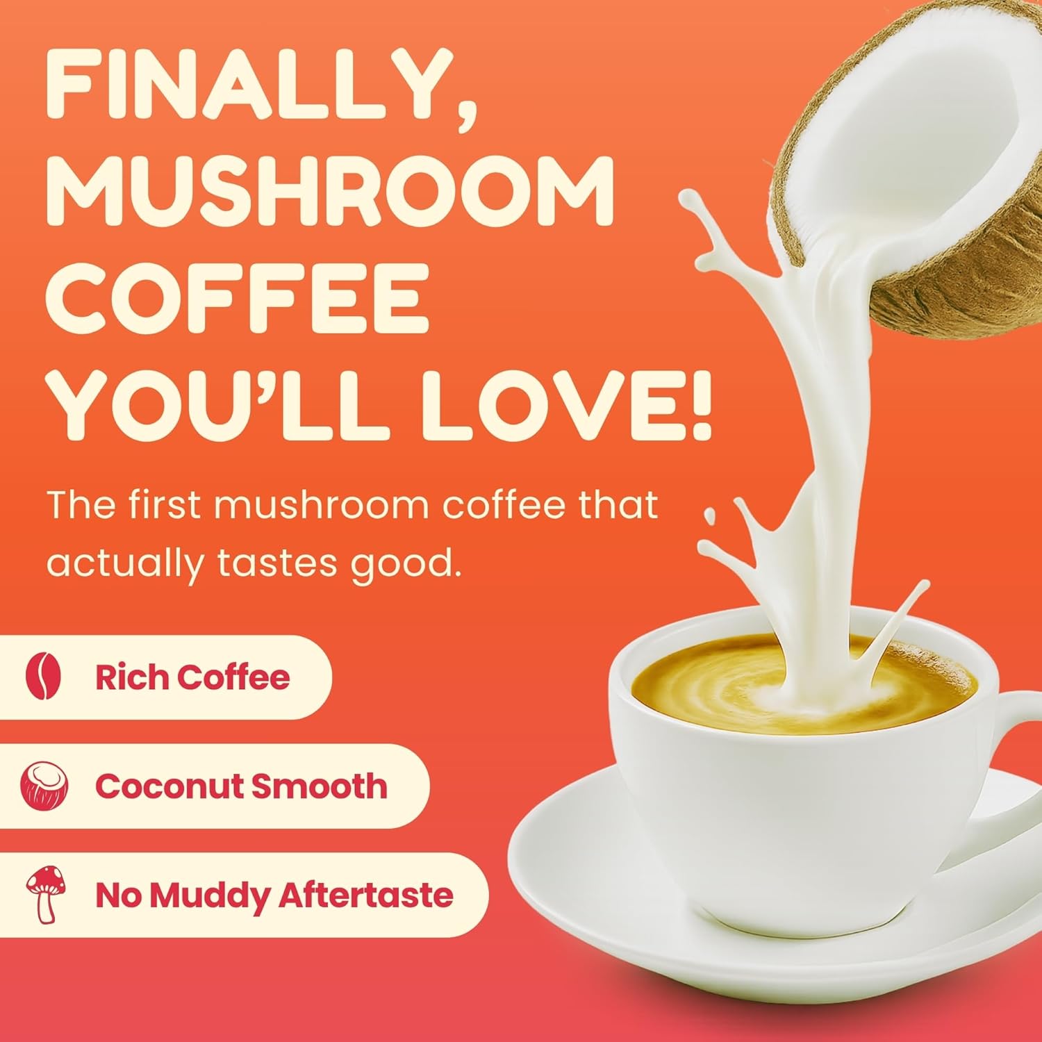 Organic Bless Instant Mushroom Coffee Powder – Organic Lion’s Mane, Reishi & Cordyceps Blend for Energy, Focus & Clarity – Adaptogenic Coffee with Coconut Milk & MCT Oil – 30 Servings