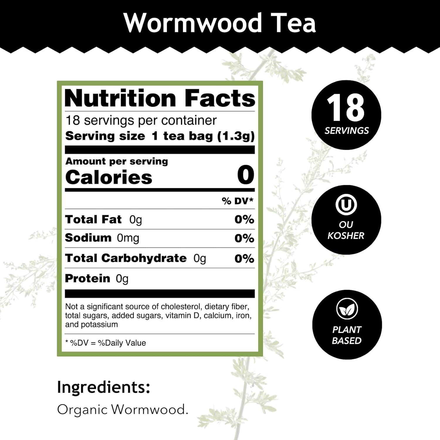 Buddha Teas Organic Wormwood Tea - OU Kosher, USDA Organic, 18 Bleach-Free Bags