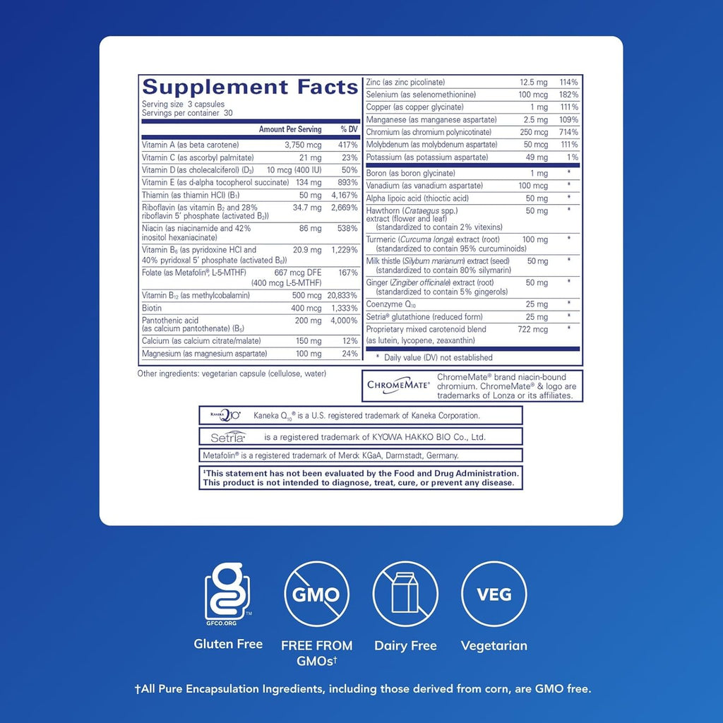 Pure Encapsulations UltraNutrient - Minerals & Multivitamins - Supports Liver & Heart Health* - Supplement for Antioxidants - with Vitamin C, CoQ10 & More - Gluten Free - 90 Capsules