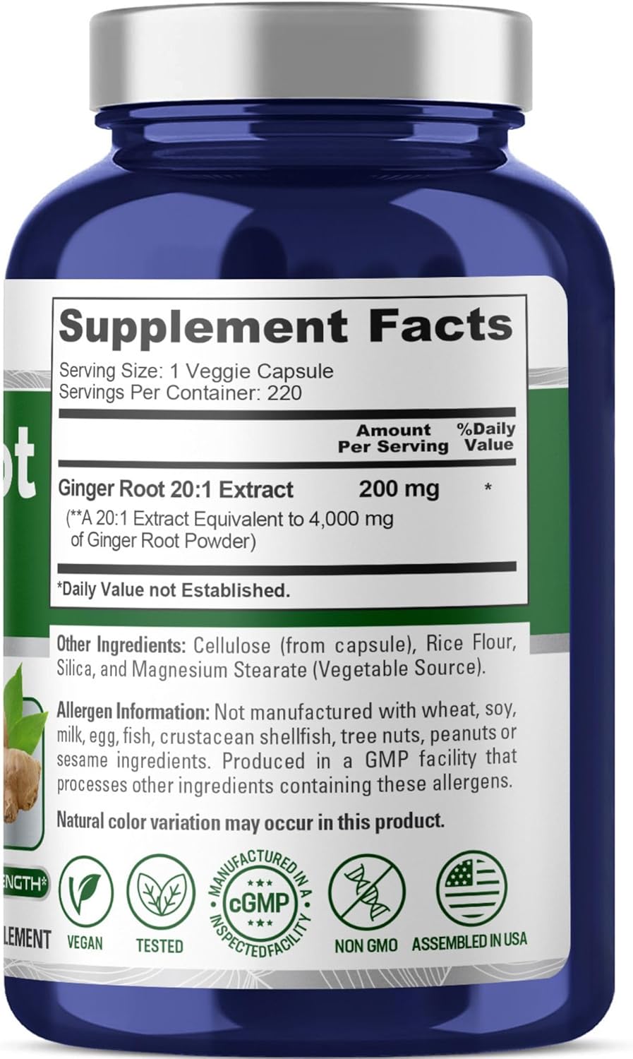 NusaPure Ginger Root Capsules 20:1 Extract, 200 mg Equivalent to 4,000mg per Veggie Caps | 220 Count | Non-GMO (Pack of 2)