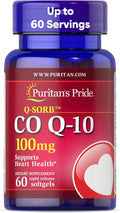 Puritan's Pride Coenzyme CoQ10 100mg, Dietary Supplement for Heart Health, Blood Pressure, Oral Gum Health, and Healthy Aging Support, 60 Servings, Rapid Release Softgels