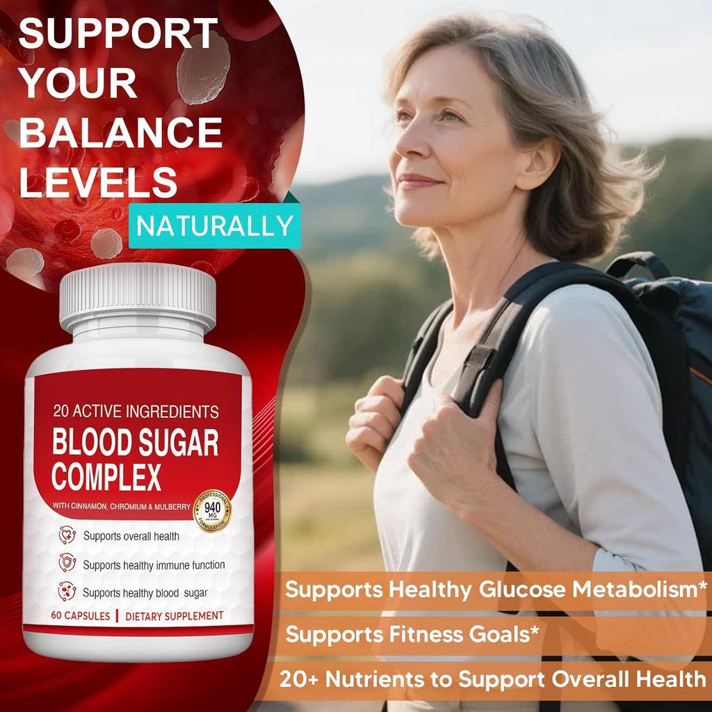 Blood Sugar Complex Supplement - Helps Maintain Normal Blood Sugar Levels - Natural Formula with Bitter Melon, Mulberry Leaf, Cinnamon, Non-GMO - 60 Capsules(1pc)