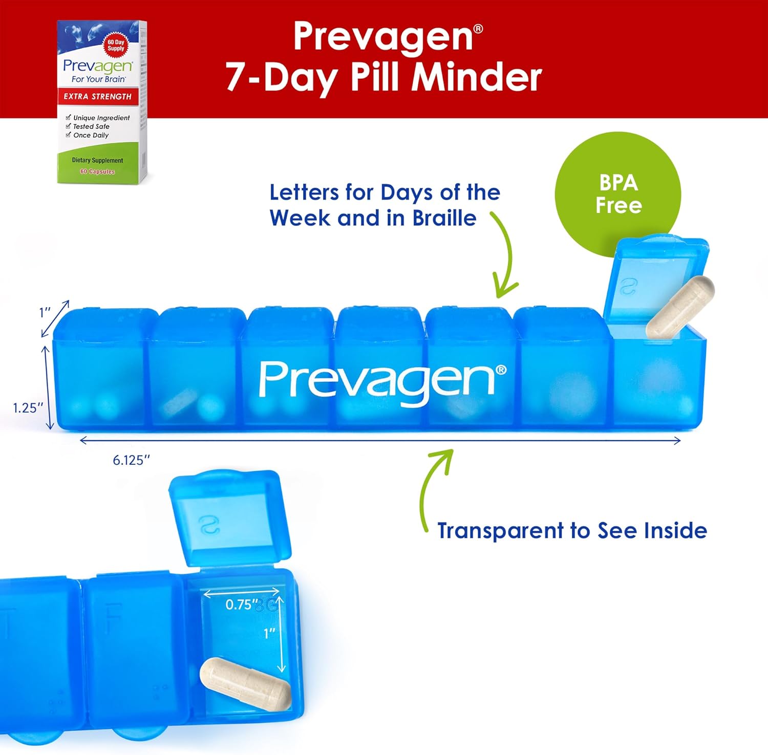 Prevagen Extra Strength - 60 Capsules (2 Month Supply) | Formulated for Your Brain | 20mg of Apoaequorin Plus Vitamin D3 with 7-Day Pill Minder