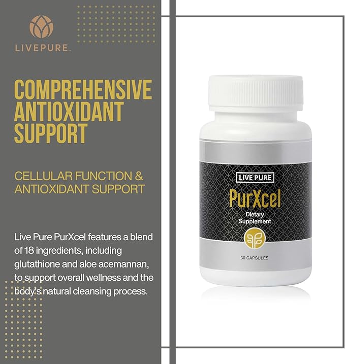 PURE PurXcel Antioxidant Supplement | 30 Capsules | Potent Antioxidant Blend with Glutathione & Superoxide Dismutase | Supports Skin, Joints & Natural Cleansing