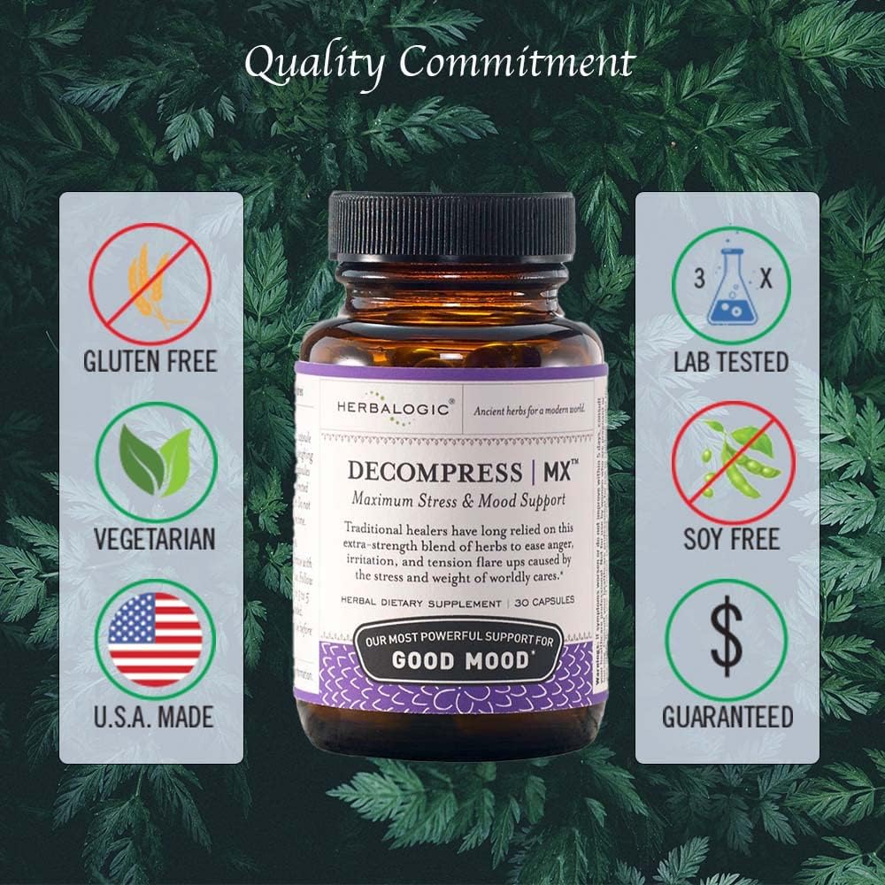 Decompress MX Herb Capsules - Maximum Stress & Tension Relief - Reduces Anger & Moodiness, Positive Mood Support - Based on The Traditional Chinese Formula Xiao Yao San - 90 Cap Count