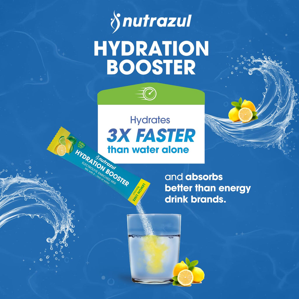 Nutrazul Hydration Booster, Electrolytes Powder Sticks with Sodium, Potassium, Vitamin B6 & B12, No Artificial Sweeteners, Lemon Lime Flavor, 30 Sticks
