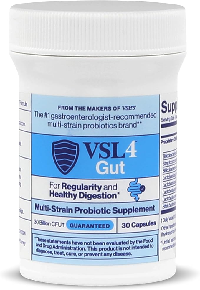 VSL4® Gut Daily Probiotics for Gut Health - 30B CFUs, Multi-Strain Digestive Support for Women & Men, Promotes Gut Balance & Regularity, Potent, Shelf-Stable Probiotic Supplement, 2 Pack (60 Capsules)