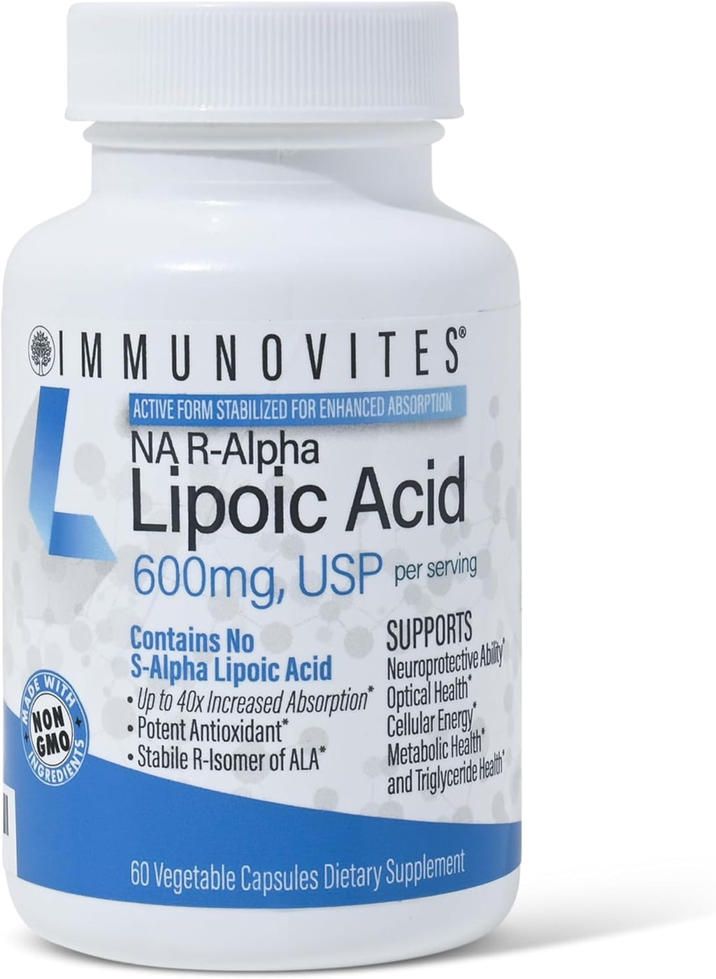 Stabilized R-Alpha Lipoic Acid ((True)) 600mg per Serving [[High Potency & up to 40x Increased Absorption]] (Na R-ALA) (Na R-LA) (Na R-Lipoate) (1 Bottle)