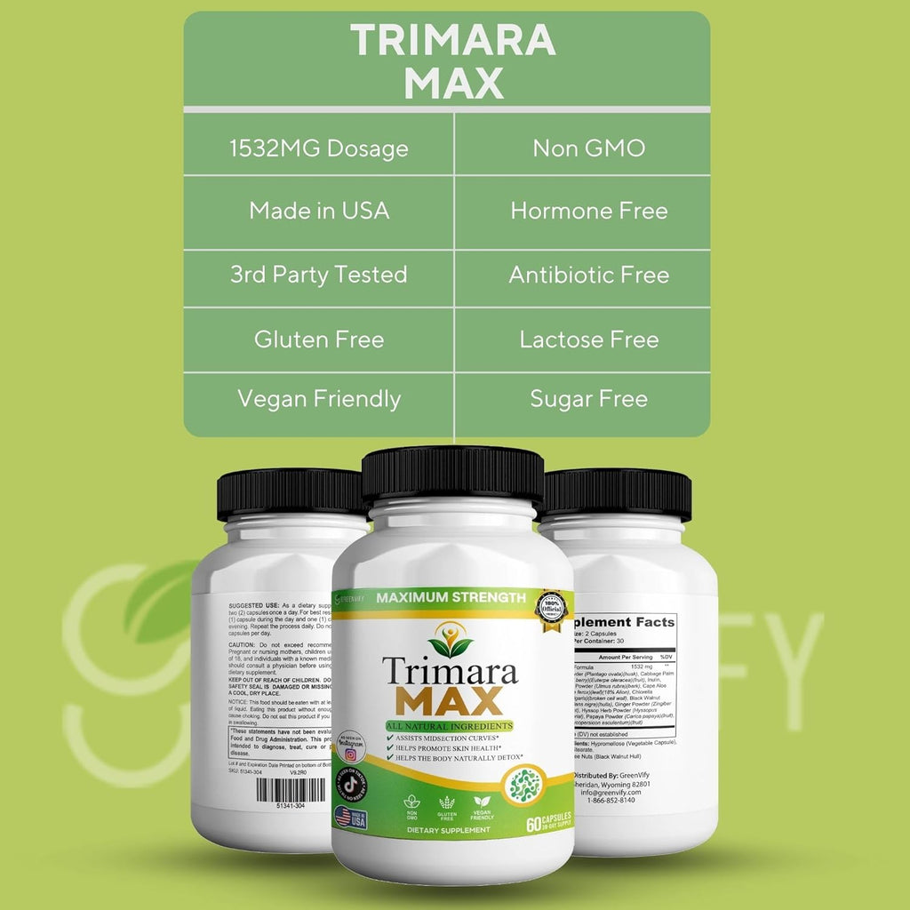 Trimara Max Maximum Strength Natural Dietary Supplement, 60 Capsules, All Natural Ingredients with Psyllium Powder, 30-Day Supply (5)
