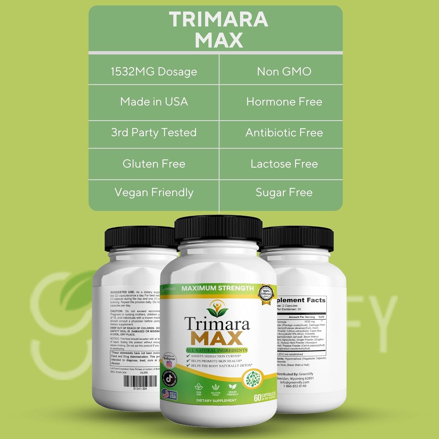 Trimara Max Maximum Strength Natural Dietary Supplement, 60 Capsules, All Natural Ingredients with Psyllium Powder, 30-Day Supply (5)