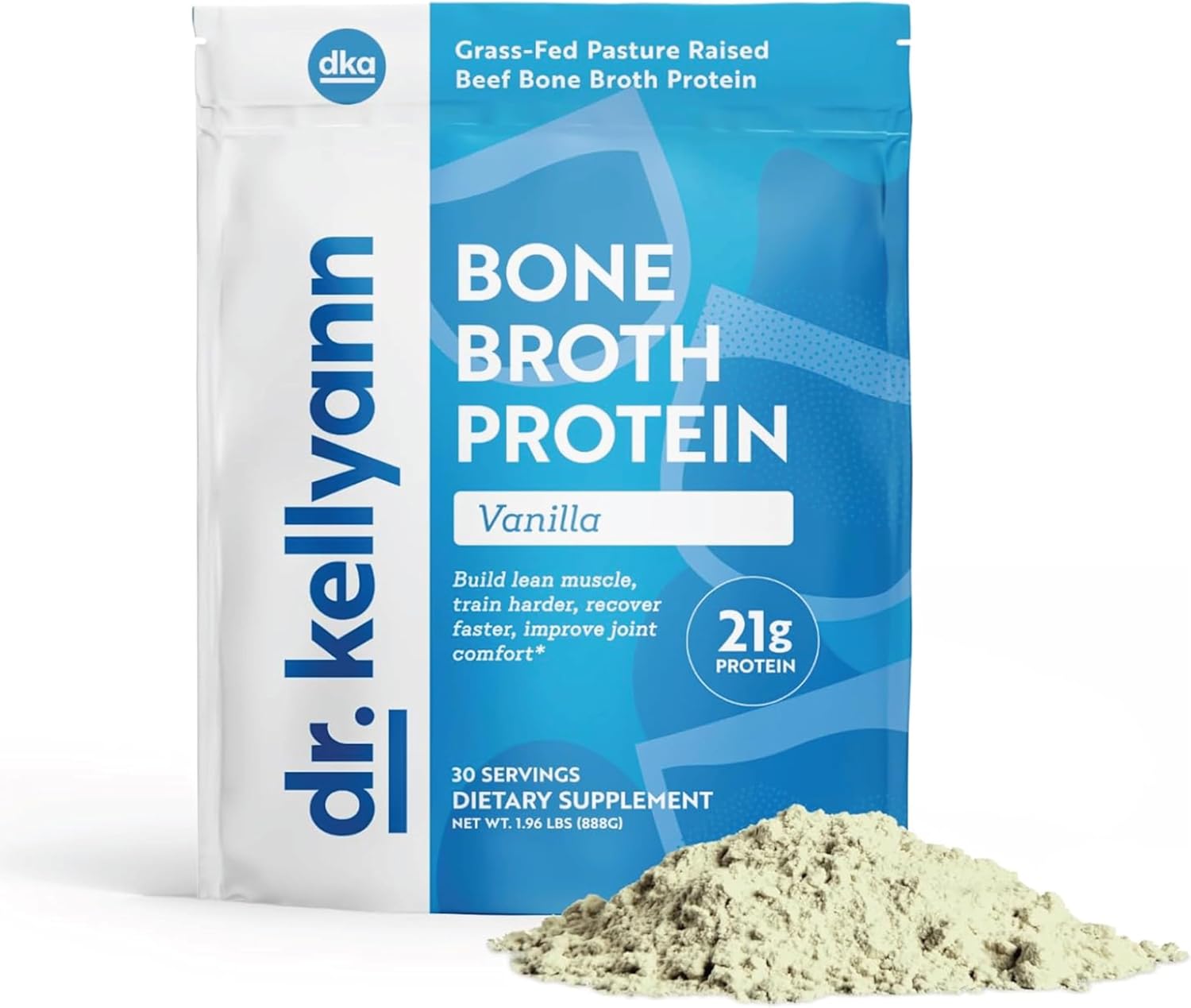 Dr. Kellyann Bone Broth Protein Powder Vanilla (30 Servings) – 21g Protein, Grass-Fed Collagen, Sugar-Free, Keto & Paleo-Friendly, 1 Pack