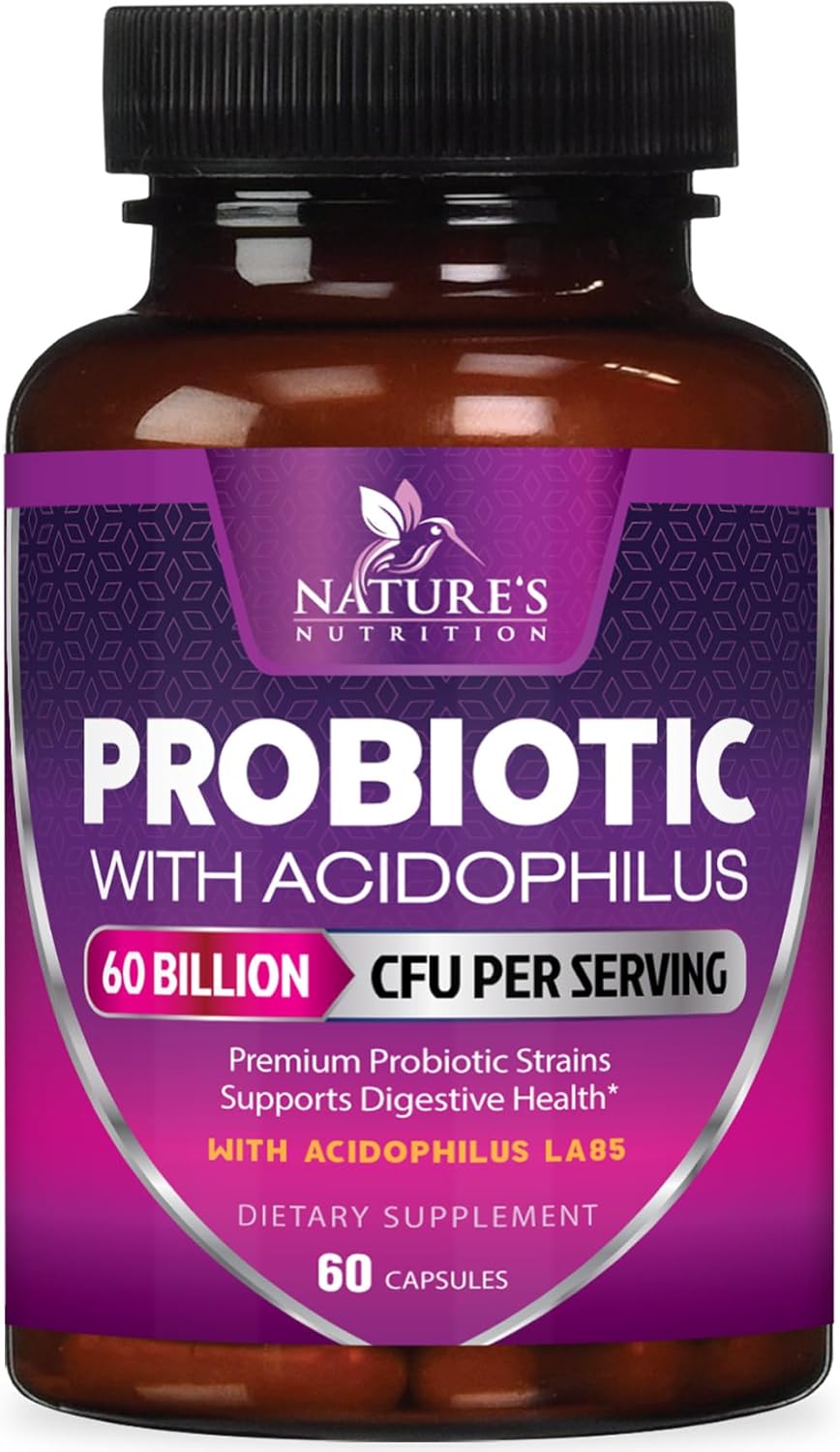 Probiotics 60 Billion CFU per Serving - 10 Strains + Prebiotics - Digestive Health, Gut & Immune Support - Supports Occasional Constipation, Gas & Bloating for Women & Men Shelf Stable - 60 Capsules