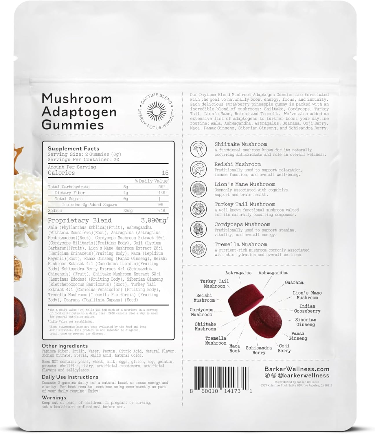 Barker Wellness Daytime & Nighttime Mushroom Gummies Bundle - Sugar-Free, Vegan with Reishi, Lion's Mane, Cordyceps - Focus, Energy, Relaxation & Sleep Support - 120 Count