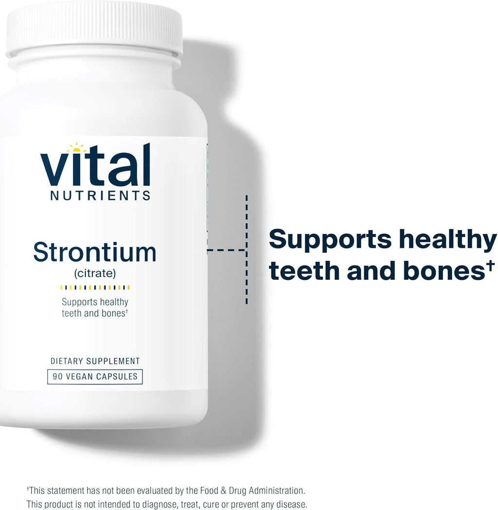 Vital Nutrients Strontium Citrate | Vegan Bone Strength Supplements | 227mg Strontium Citrate for Bone Health and Healthy Teeth | Gluten, Dairy, Soy Free | Non-GMO | 90 Capsules