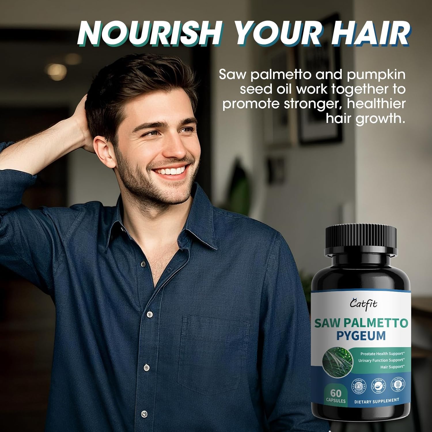 Saw Palmetto for Men 500mg - Prostate Health Supplements for Men DHT Blocker with Pumpkin Seed Oill, Pygeum - Urinary Health and Hair Support, 60 Count