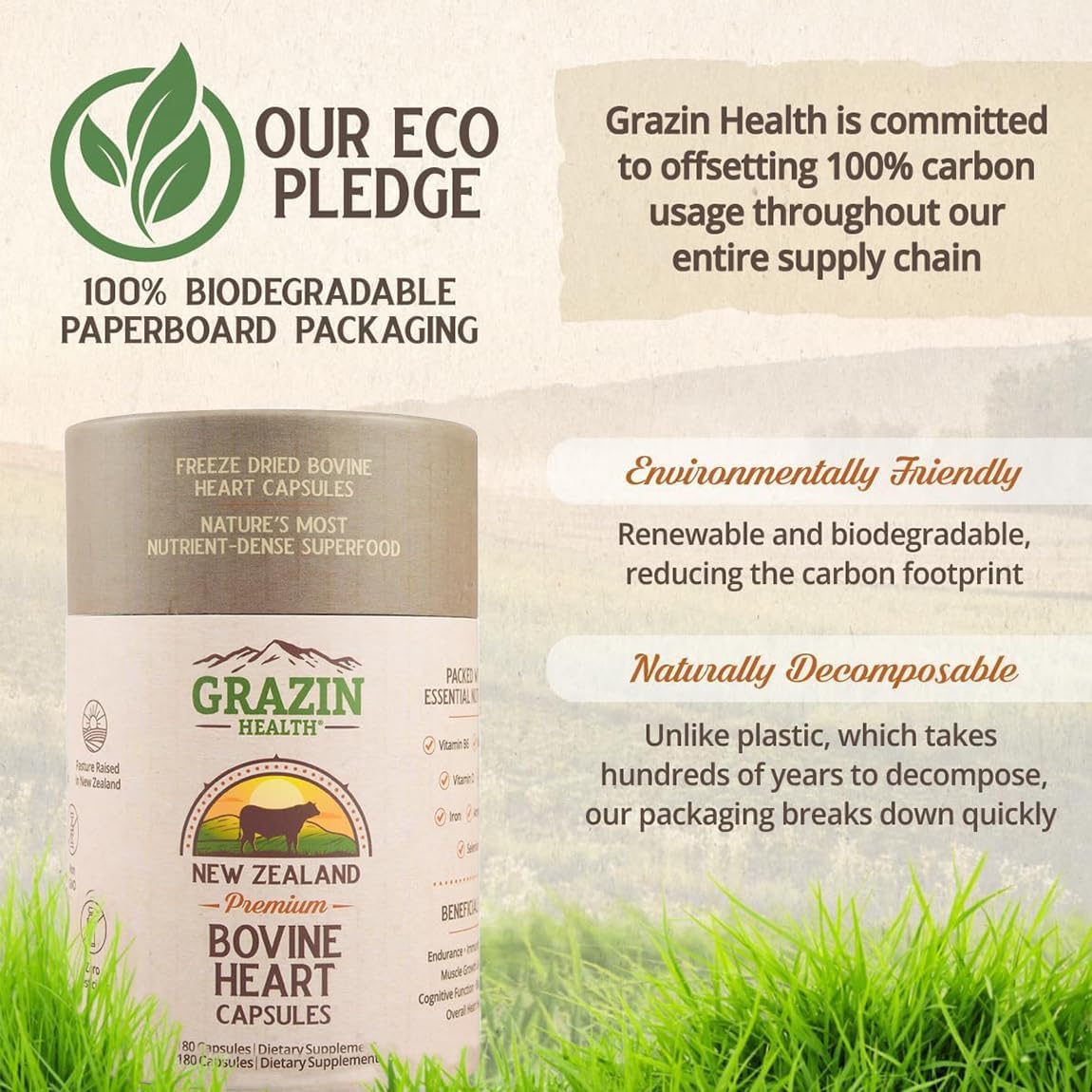Grass Fed Bovine Heart Capsules: 3000 Mg Heart/ 200 Mg Liver/Serving (30 Servings)