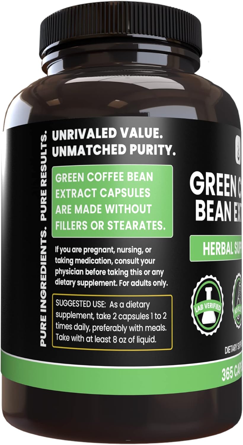 PURE ORIGINAL INGREDIENTS Green Coffee Bean Extract (365 Capsules) No Magnesium Or Rice Fillers, Always Pure, Lab Verified