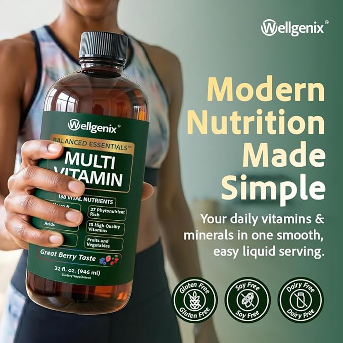 Wellgenix Balanced Essentials Plus New Formula - Complete Multivitamin Supplement - 1oz Daily - Immune Boosting & Overall Health - Adults, Kids, Toddlers - Berry Flavor 32oz (3) (Packaging May Vary)