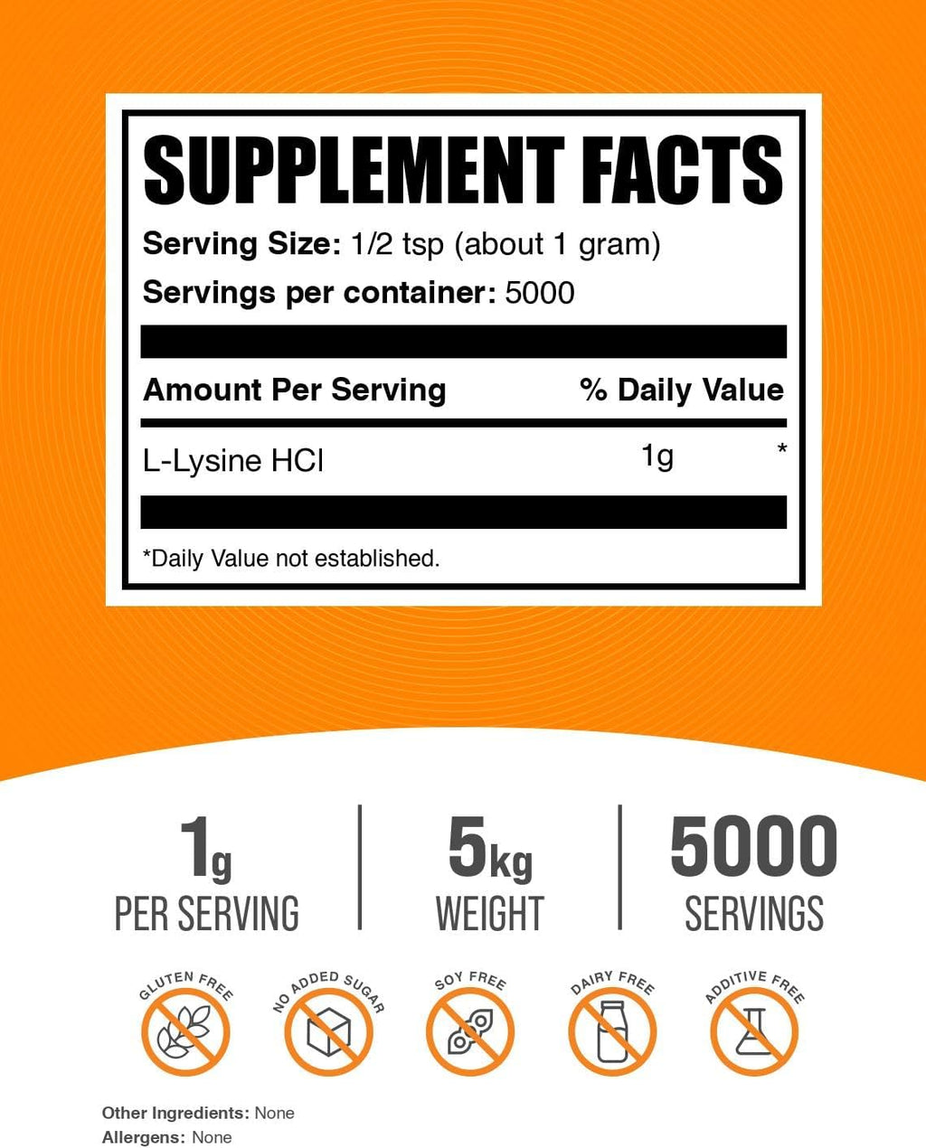 BulkSupplements.com L-Lysine Powder - Lysine Supplement, Essential Amino Acid, for Immune Support - Gluten Free, 1g per Serving, 1kg (Pack of 5) (11 lbs)