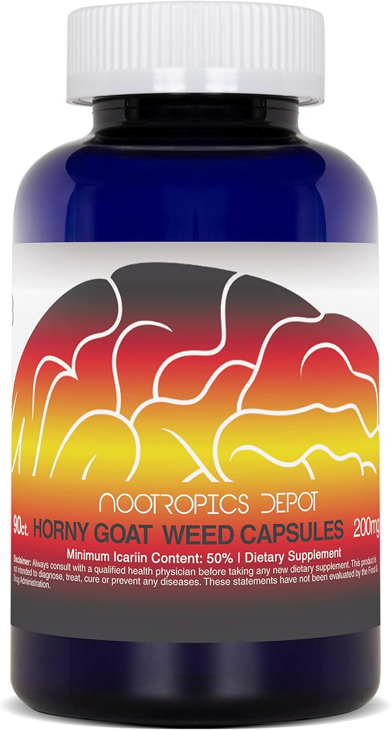 Nootropics Depot Horny Goat Weed Capsules | 200mg | 90 Count | Minimum 50% Icariin | Epimedium brevicornum