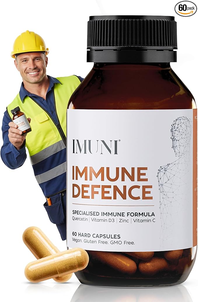 IMUNI Defense Support for Construction & Physical Labor – Daily Upper Respiratory & Wellness Formula with Quercetin, Vitamin C D and Zinc – 60 Capsules