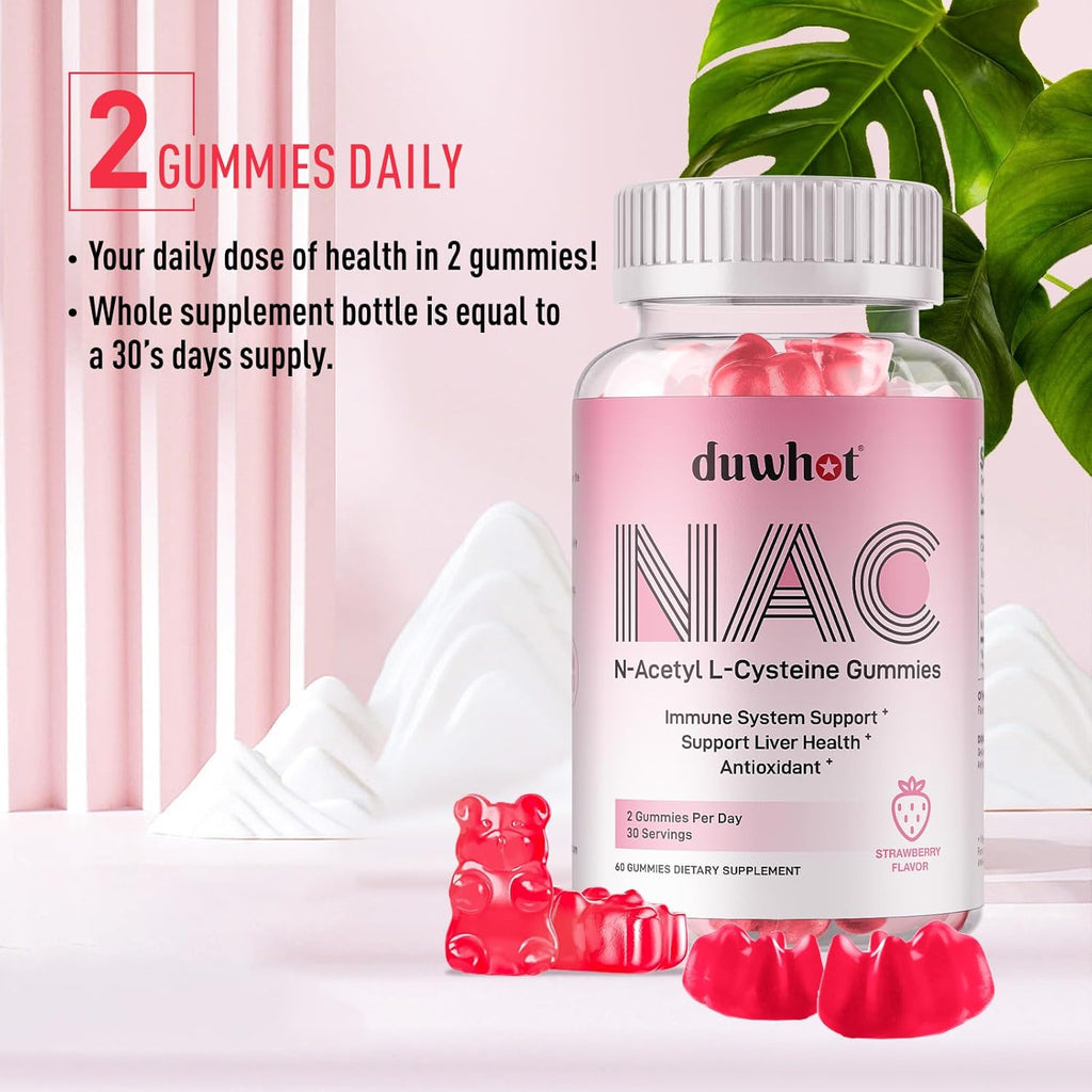 NAC Gummies 600mg, N Acetyl Cysteine Supplement NAC Chewable for Antioxidants & Immune Support, Lung & Liver Health, Natural Strawberry Flavor, 60ct