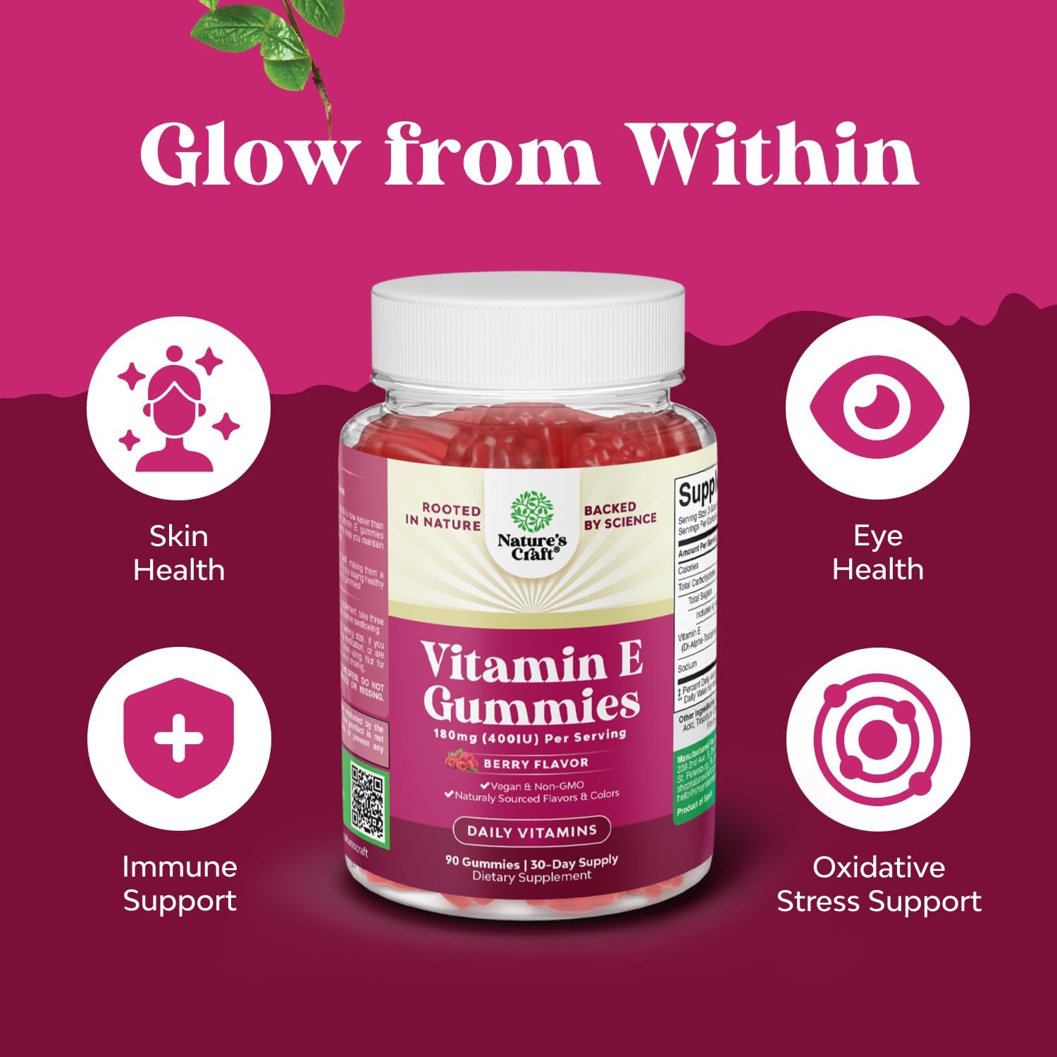 Natures Craft Vitamin E Gummies for Skin Care - High-Potency Vitamin E 400 IU Skin Supplement - Delicious & Easy-to-Take Supplement Promote Health Immune Support & Cellular Protection (2 Months)