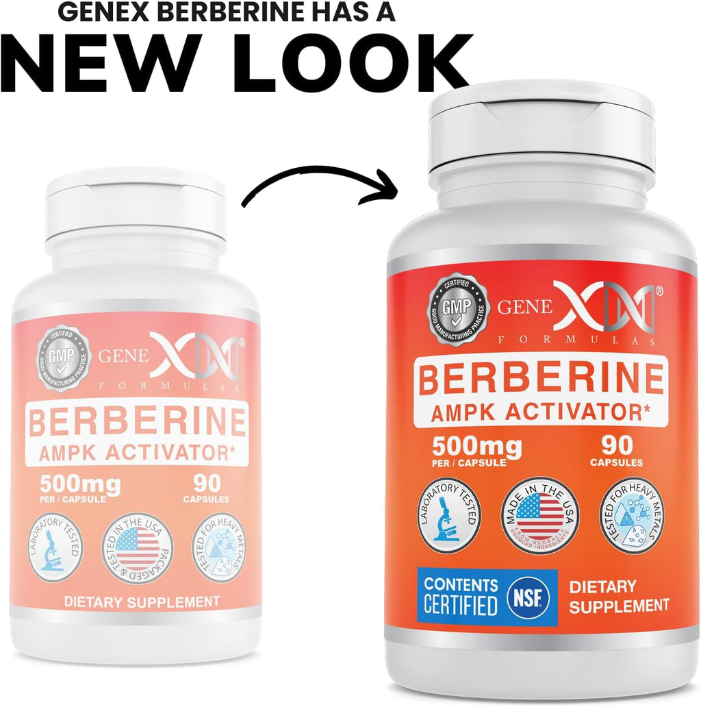 Genex Formulas Berberine HCl 500mg (90 Capsules) - NSF Certified for Safety, Quality & Label Accuracy - Supports Immune Health - Non-GMO, Gluten Free, Vegetarian