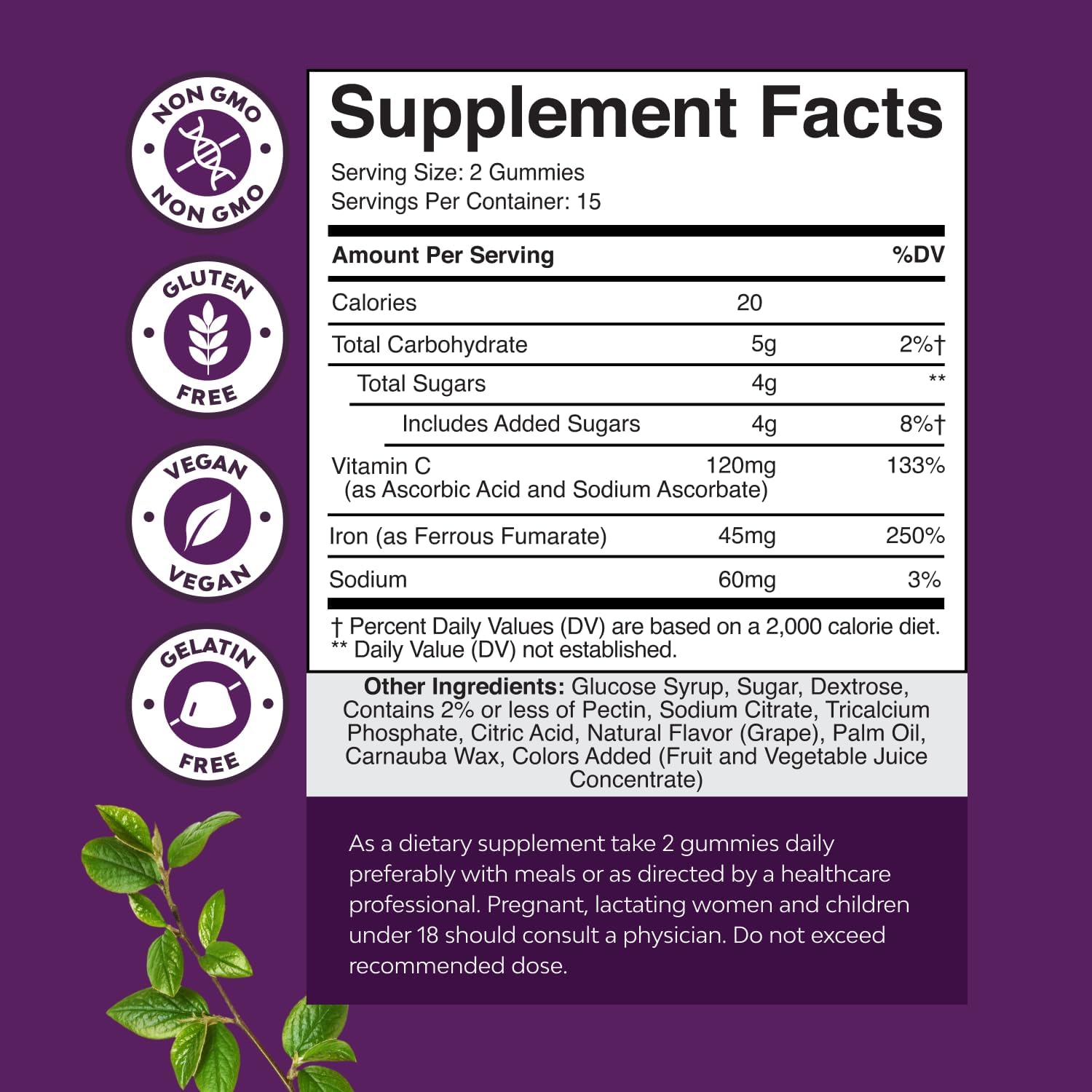 Bundle of Extra Strength Iron Supplement Gummies - Chewable Iron with Vitamin C & B Complex - Energy Blood Builder and Pure Magnesium Glycinate Supplement 400mg Per Serving for Mood Sleep & Relaxation