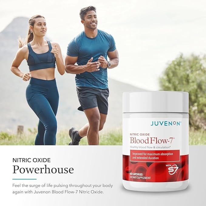 Juvenon BloodFlow-7 Nitric Oxide Supplements for Men & Women - Natural Nitric Oxide Booster with Nitrosigine® + S7® - Blood Flow & Circulation Support (5-Pack)
