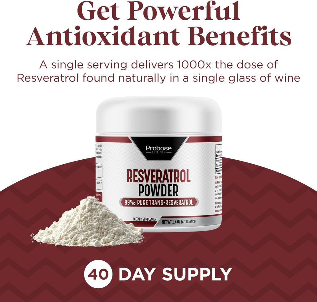 Trans Resveratrol Supplement, High Purity Resveratrol Powder for Age Support, 40-Day Supply, 40 Grams