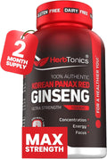 Herbtonics Korean Red Panax Ginseng 1500mg - Energy Supplement for Peak Performance, Focus & Vitality - High Potency Ginseng Root Extract - 120 Vegan Capsules