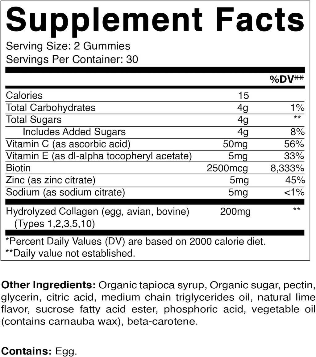 Vitamatic Hydrolyzed Collagen Gummies with Vitamin C, Zinc and Biotin, 200 mg - Healthy Skin Support - 60 Gummies
