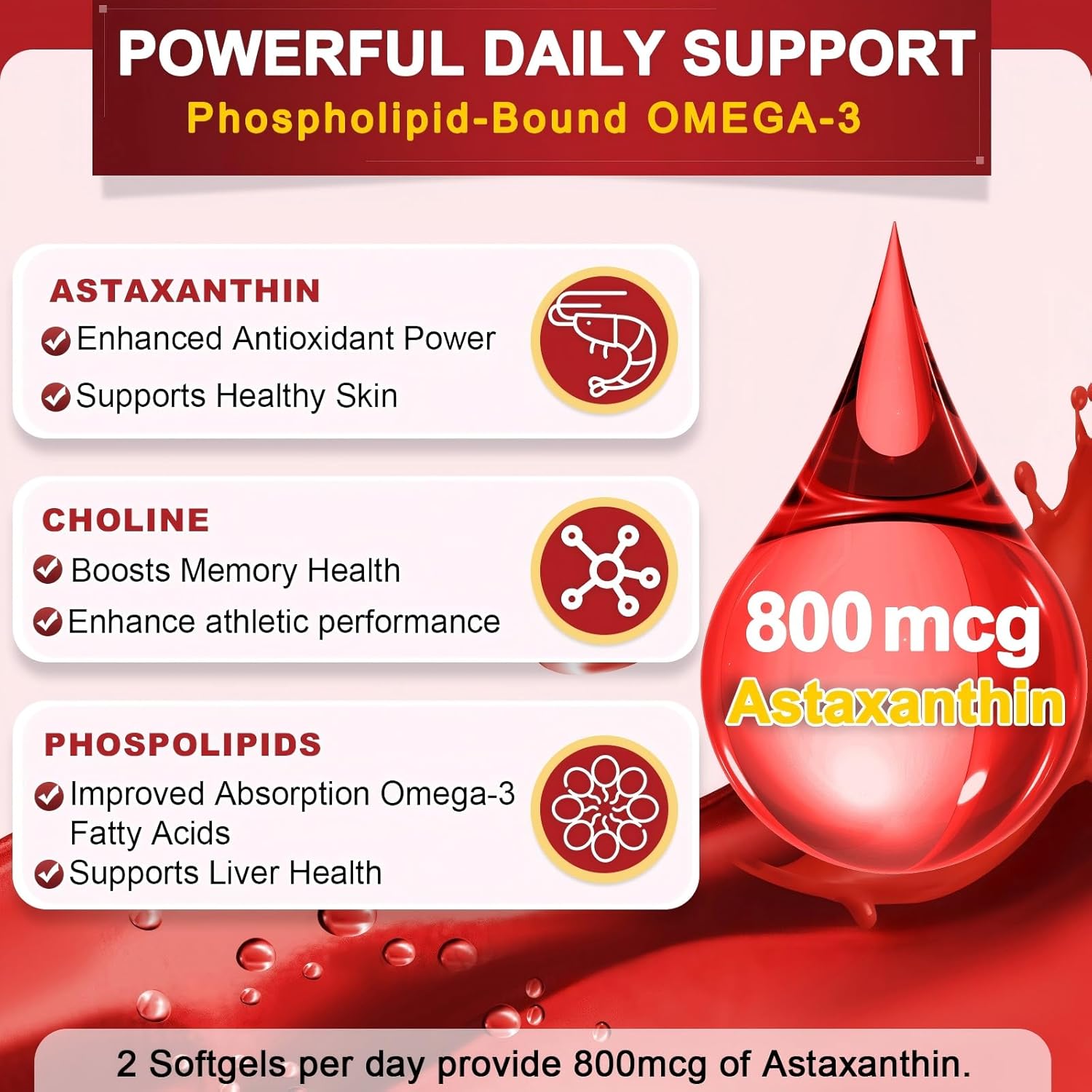 NATURE TARGET Krill Oil 2000 mg with Omega-3 EPA & DHA with Astaxanthin Supplement, Choline - Supports Heart, Brain, Join, Eye Health, Non-GMO, Gluten Free, 120 Softgels (60 Servings)