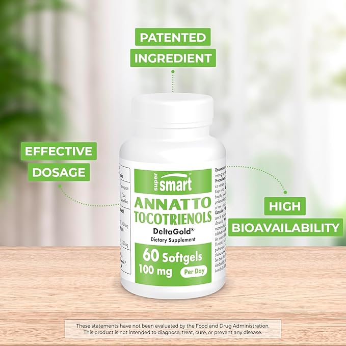 Supersmart Annatto Tocotrienols 100mg per Day (DeltaGold Vitamin E) - Tocotrienols Supplement | Non-GMO & Gluten Free - 60 Softgels
