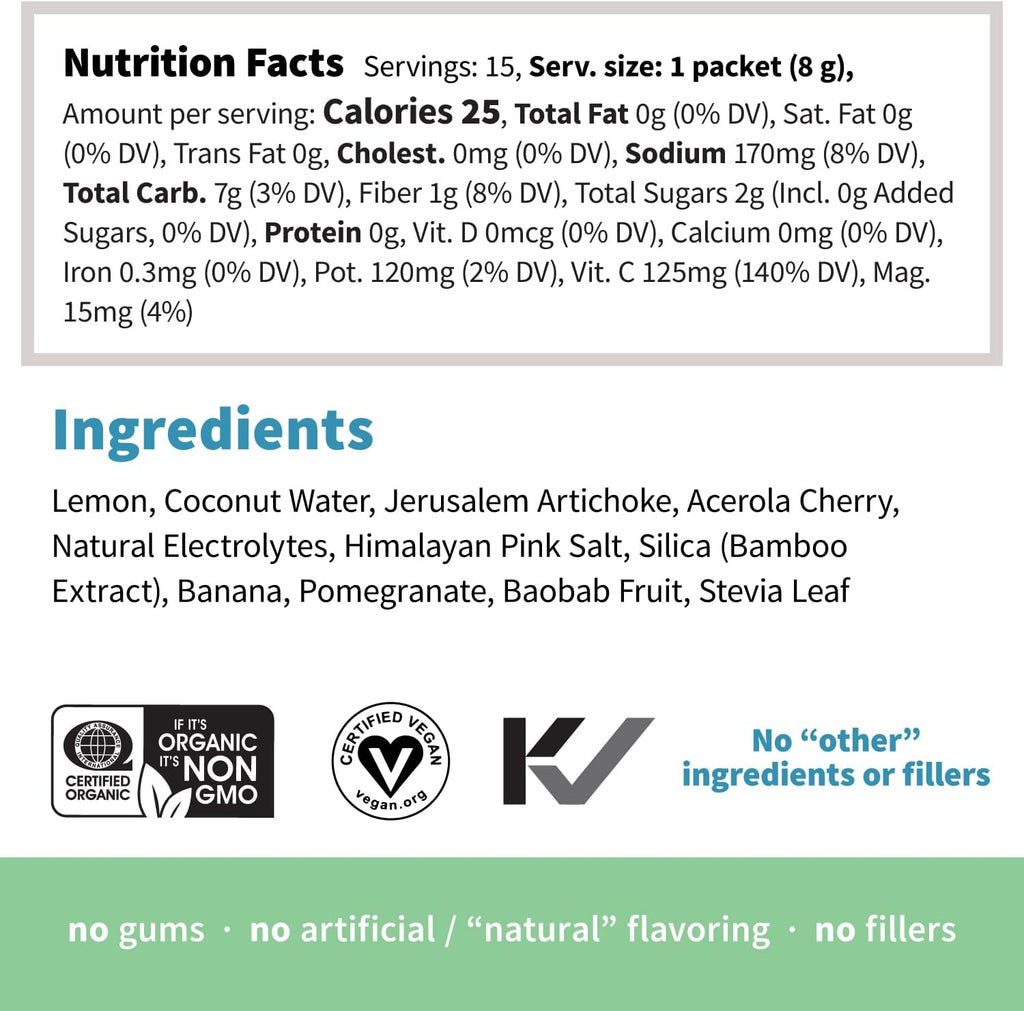 Sprout Living, Colorfuel Hydration Powder Drink Mix, Organic Superfoods + Adaptogens | Hydration & Recovery, Electrolytes, Himalayan Pink Salt, Coconut Water, Lemon Citrus Flavor (15 Stick Packs)