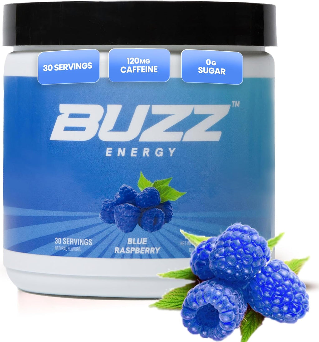 Morning Buzz Energy Drink Powder - Energy Boost Drink Mix - Sugar-Free Energy with Antioxidants - Morning Kickstart and Sports Nutrition Endurance Product - 30 Servings, Blue Raspberry, 8 Ounces
