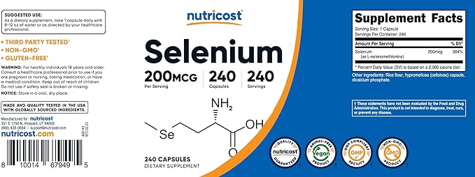 Nutricost Selenium 200mcg, 240 Vegetarian Capsules, Non-GMO, Gluten Free L-Selenomethionine (Pack of 2)