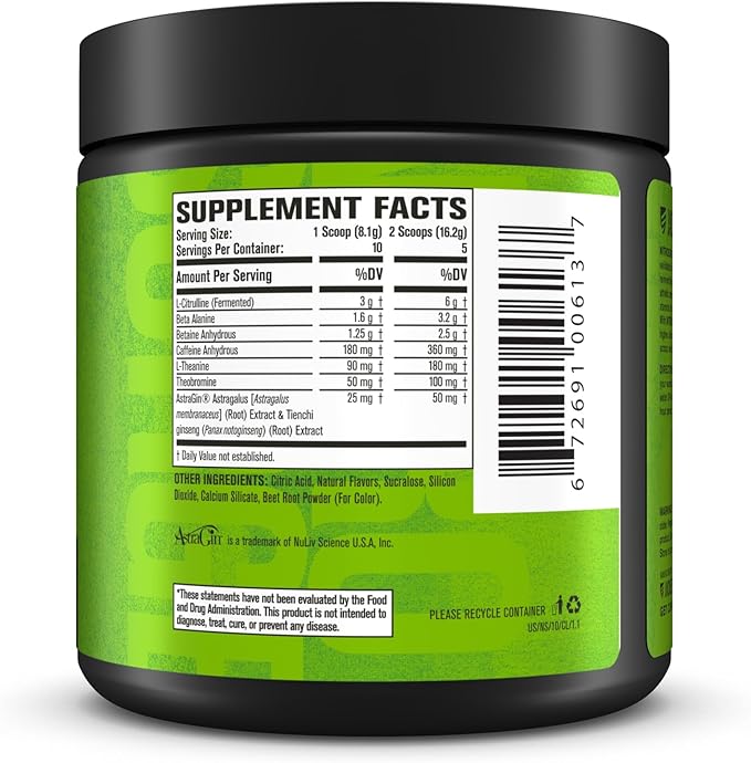 Jacked Factory NITROSURGE Pre Workout Supplement - Endless Energy, Instant Strength Gains, Clear Focus, Intense Pumps - NO Booster & Preworkout Powder with Beta Alanine - 10 Servings, Cherry Limeade
