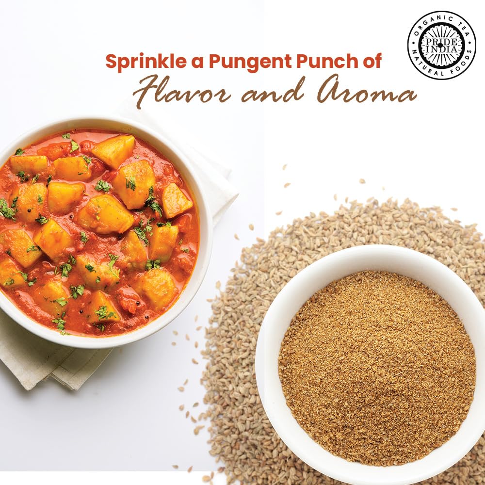 Pride of India – Ajwain Seed Powder – Gourmet Indian Spice – Made from Fresh Carom Seeds – Rich in Nutrients – Aromatic & Flavorful – Easy to Use - 8oz. Medium Dual Sifter Jar