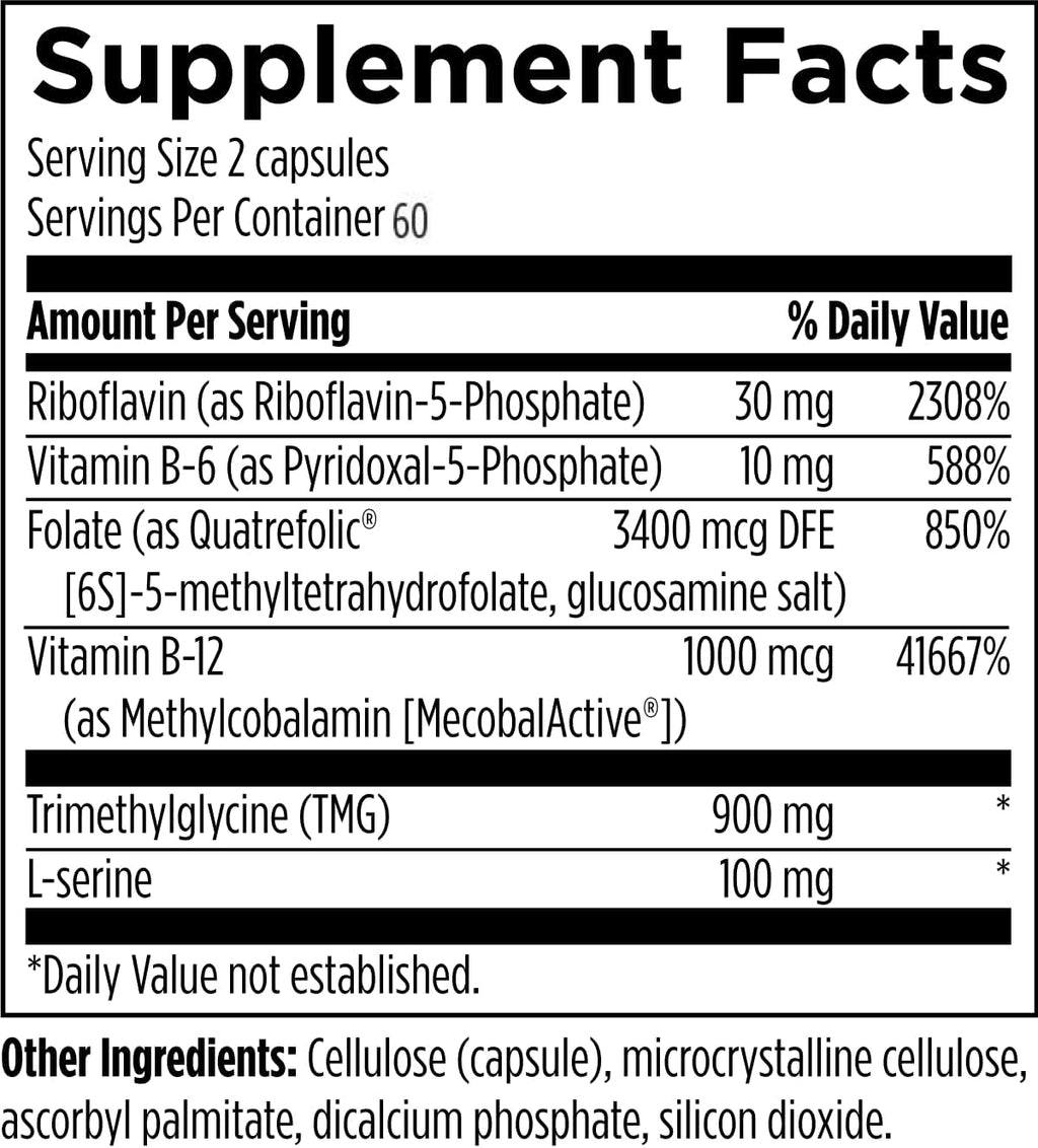 Designs for Health Homocysteine Supreme - Methylated B Vitamins with Riboflavin, B6, B12, Folate, L-Serine & TMG for Brain Support & Heart Health - Methylated Multivitamin (120 Capsules)