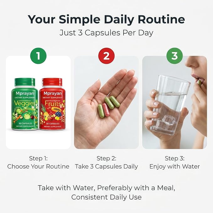 Fruits & Veggies Supplements - Whole Food Blended Vitamin & Mineral - 90 Fruit + 90 Vegetable Capsules - Daily Nutrition for Men & Women - 2 Pack