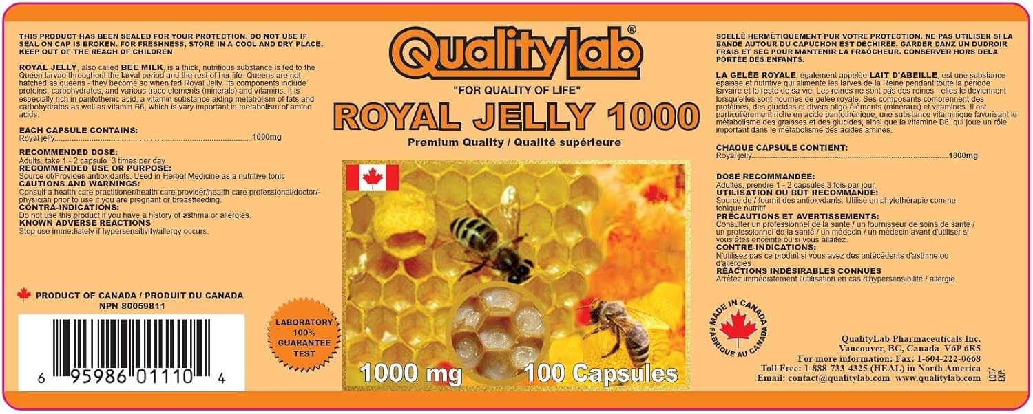 Royal Jelly 1000 mg 100 softgel Capsules (Made in Canada)