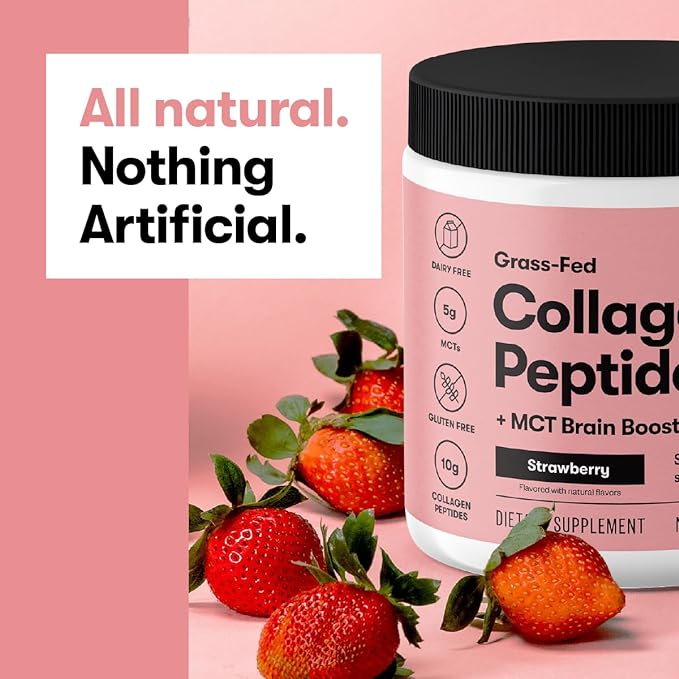 Perfect Keto Collagen Peptides Protein Powder with MCT Oil, Hydrolyzed Collagen, Type I & III Supplement, Gluten Free Grass Fed, Low Carb, Keto Coffee Creamer, Collagen for Women & Men, Strawberry