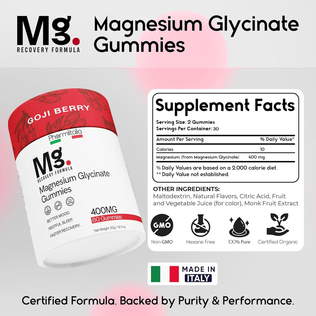 Magnesium Glycinate Gummies 400mg - Sleep Gummies for Kids & Adults - Magnesium Glycinate Chewable High Absorption for Muscle Recovery, Better Sleep & Relaxation (Gojiberry)