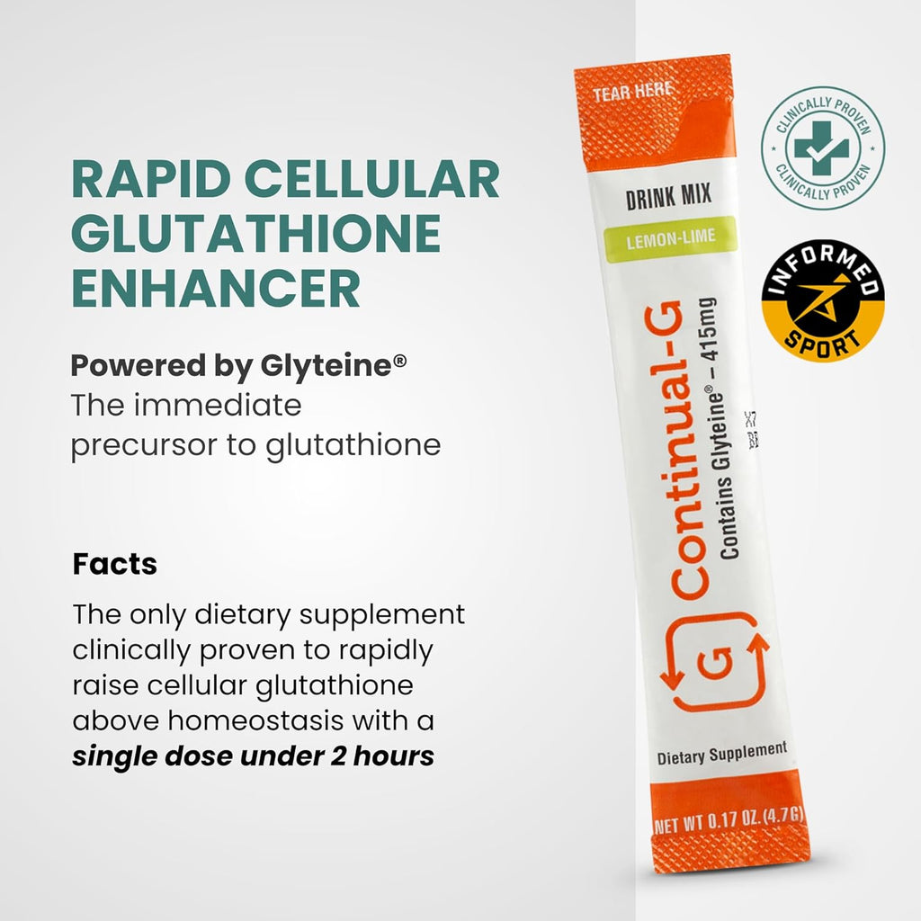 CONTINUAL - G Powder - Clinically Proven Cellular Glutathione Precursor | Benefit of Glyteine & Sunfiber | Immune Support, Master Antioxidant, Detox, Brain Health & Skin Care | 180 Sachets