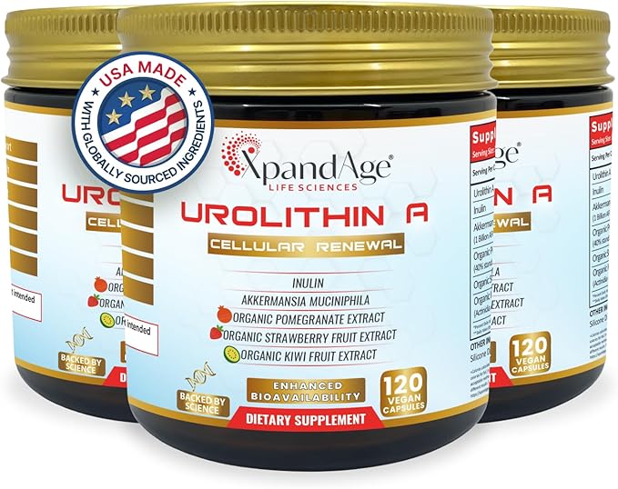 Xpandage Advanced Urolithin A 1000mg with Akkermansia probiotic, Inulin, Organic Pomegranate, Strawberry and Kiwi for Cellular Health, Healthy Gut, Mitochondrial Health& Healthy A*g*i*n*g.
