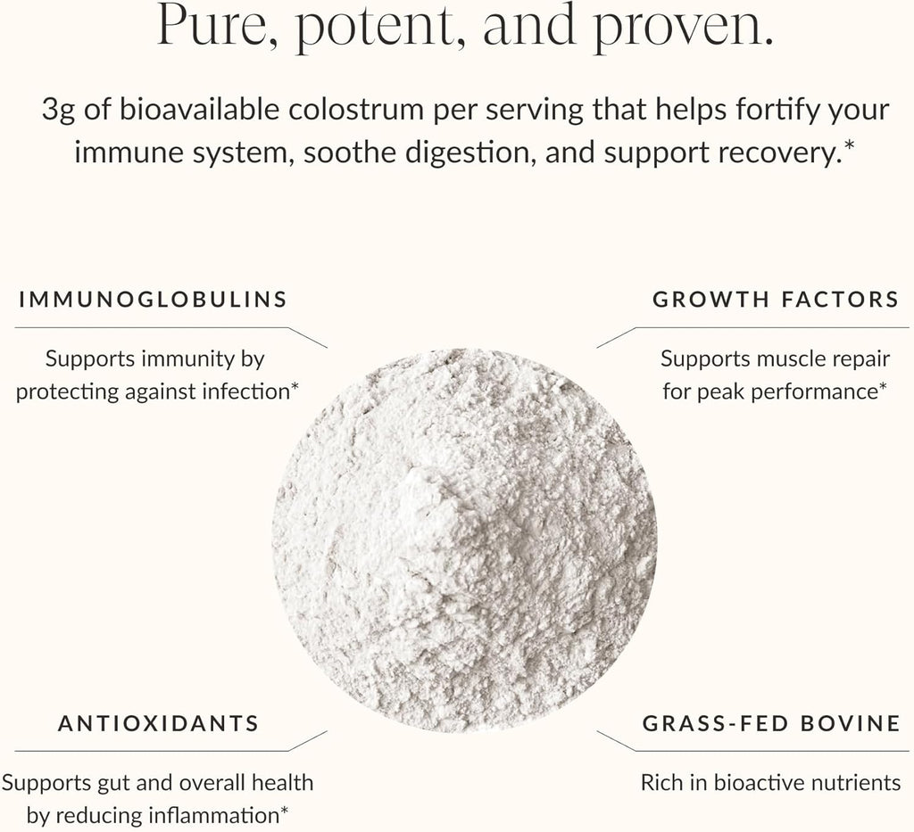 Beam Colostrum Powder – Gut Health, Immune Support & Recovery Supplement – 3g per Serving – Grass-Fed, Third-Party Tested, Pure Whole Bovine Colostrum – No Fillers, Non-GMO, 30 Servings