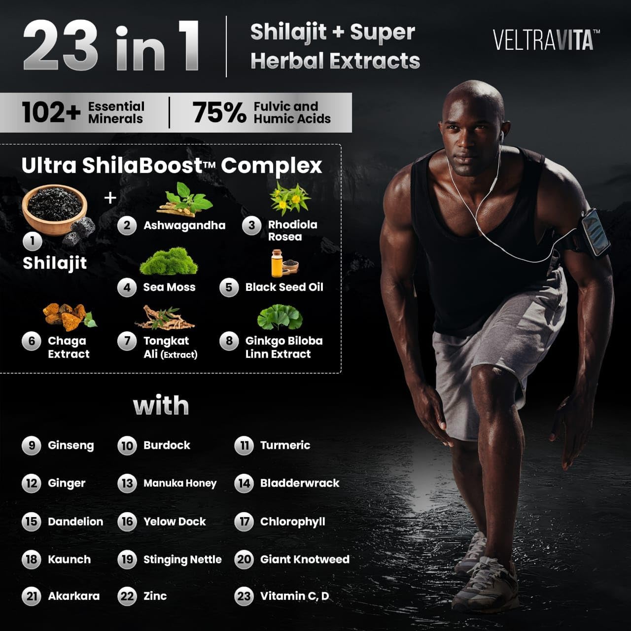 28000 mg, 23-in-1, Himalayan Shilajit for Men, Ashwagandha Gummies Platinum, Irish Sea Moss Gel, Black Seed Oil, Manuka Honey Medical Grade, Tongkat Ali, Rhodiola Rosea, No Sugar, Lab Test