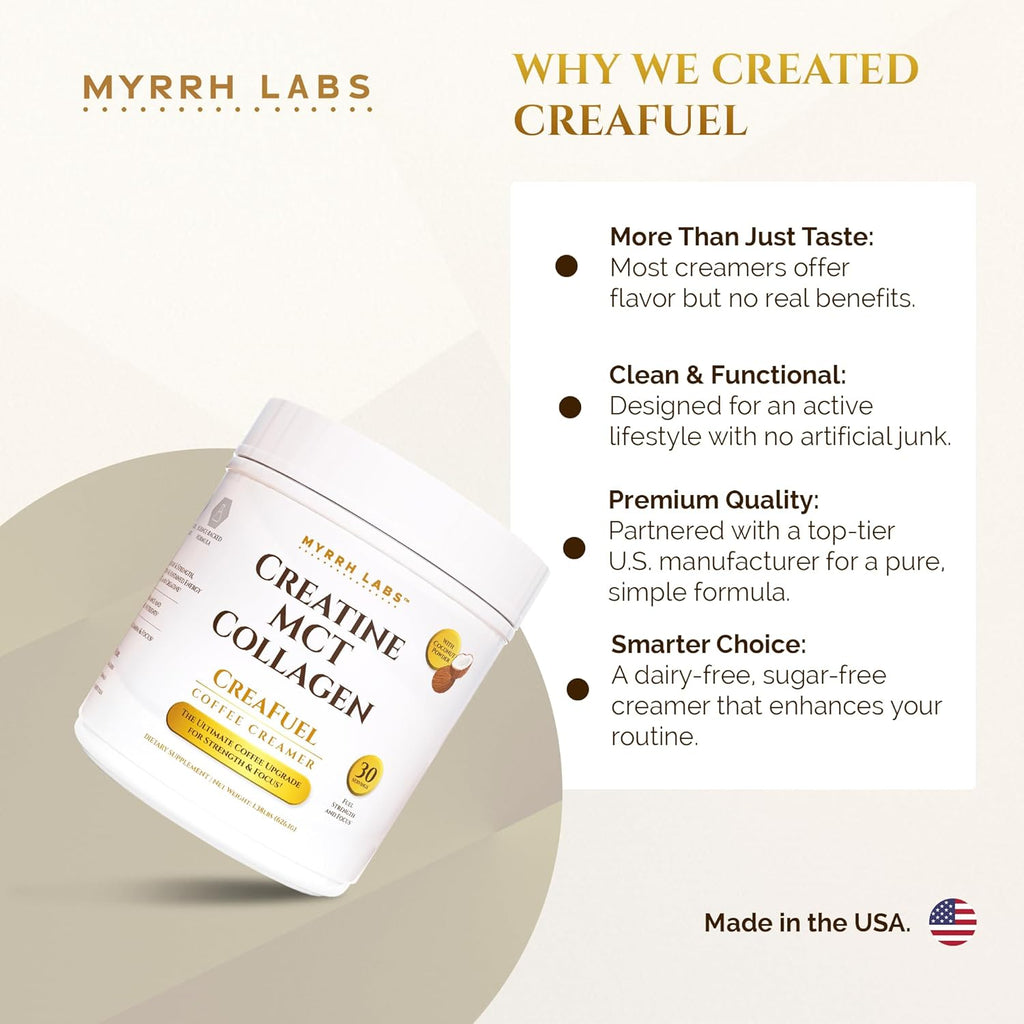 CreaFuel Creatine Collagen MCT Coconut Coffee Creamer Powder Sugar Free Keto and Paleo Friendly Supplement for Muscle Energy Brain Health Skin and Joint Support 30 Servings